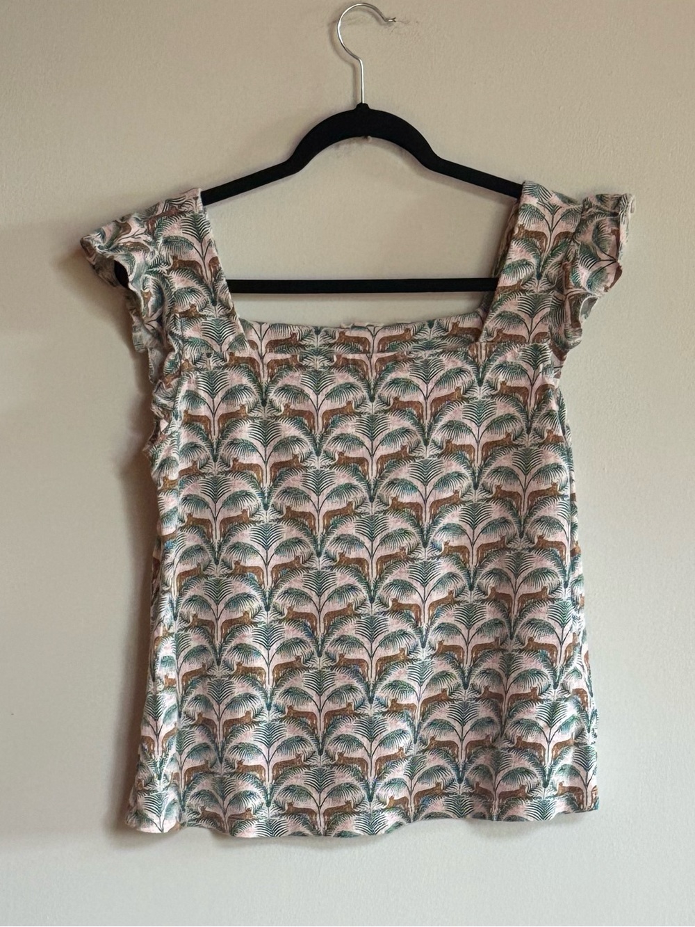 FatFace Flutter Sleeve Printed Top Size 10 Casual Coastal Blouse